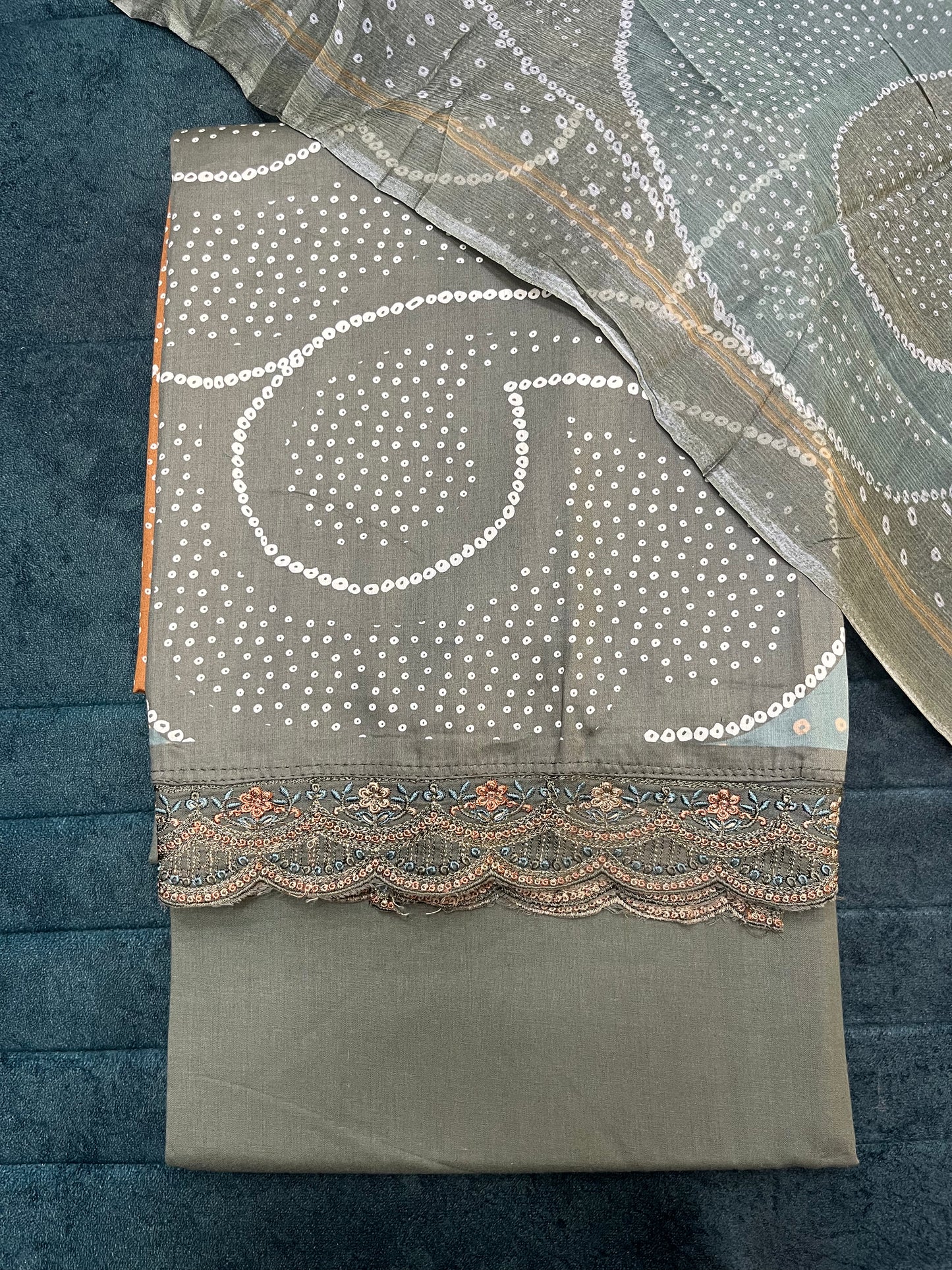Green Printed Cotton Unstitched Suit Material with Dupatta (US009)