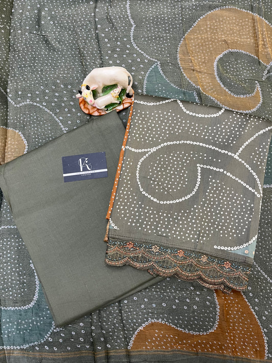 Green Printed Cotton Unstitched Suit Material with Dupatta (US009)