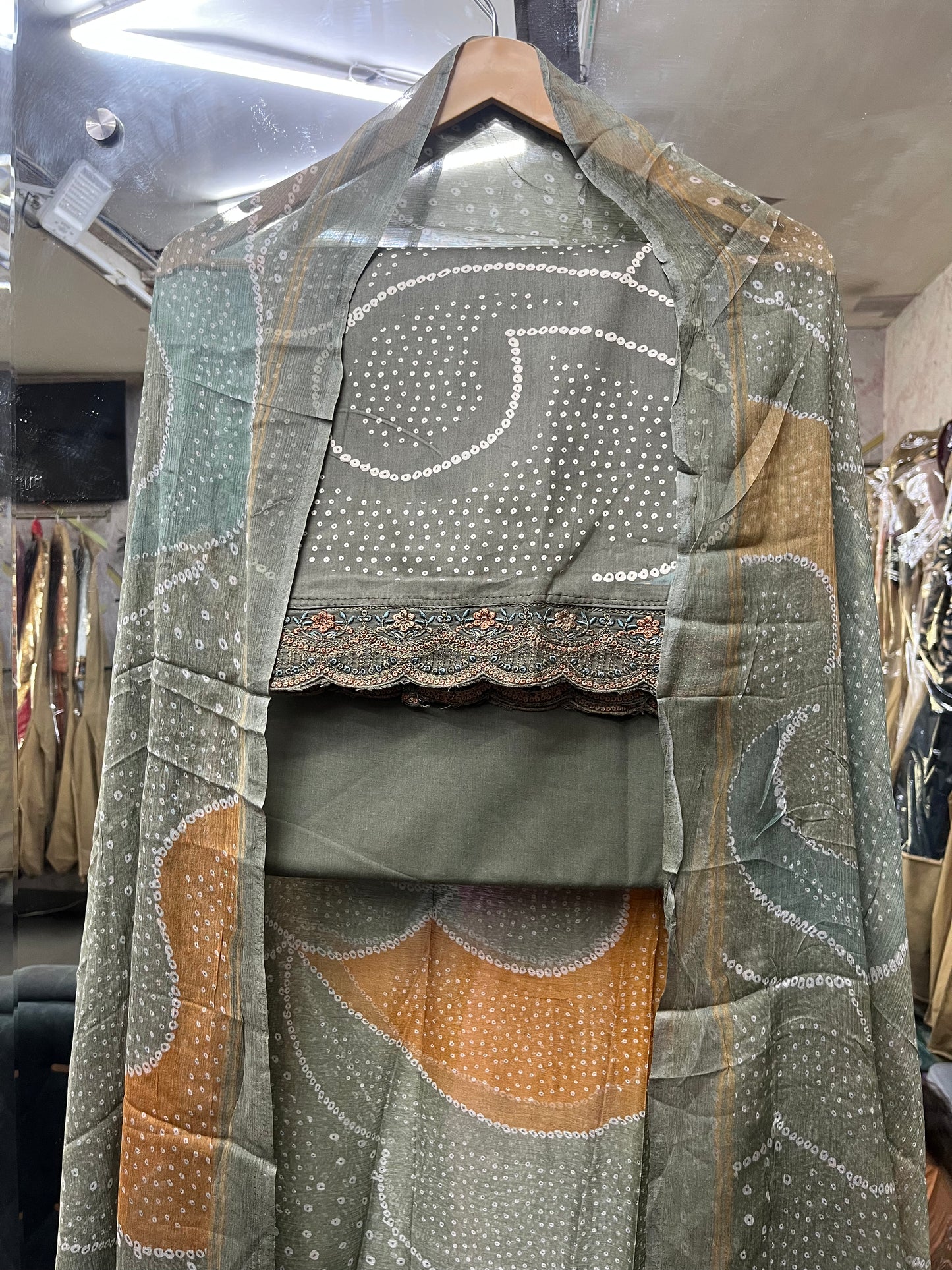 Green Printed Cotton Unstitched Suit Material with Dupatta (US009)
