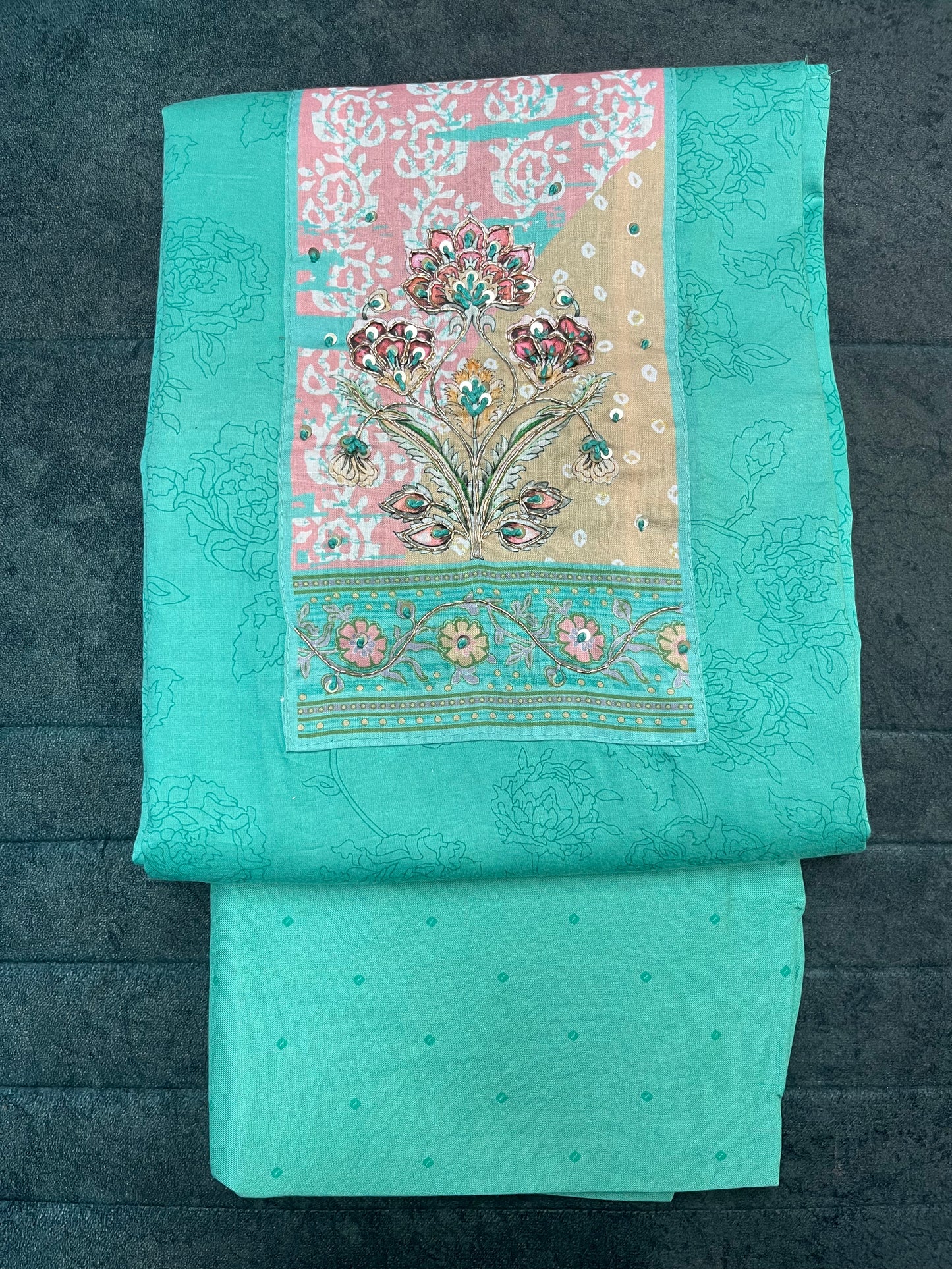 Cyan Blue Cotton Unstitched Suit With Dupatta for Women (US010)
