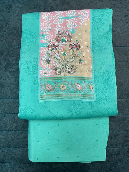 Cyan Blue Cotton Unstitched Suit With Dupatta for Women (US010)