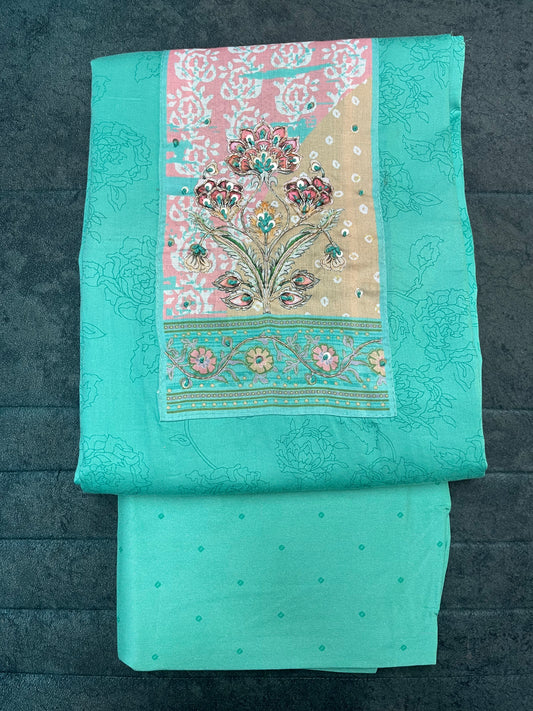 Cyan Blue Cotton Unstitched Suit With Dupatta for Women (US010)