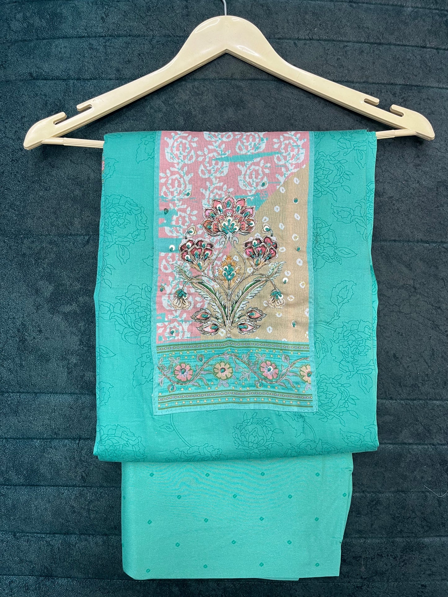 Cyan Blue Cotton Unstitched Suit With Dupatta for Women (US010)
