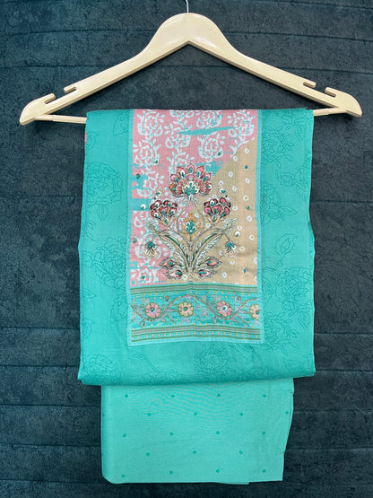 Cyan Blue Cotton Unstitched Suit With Dupatta for Women (US010)