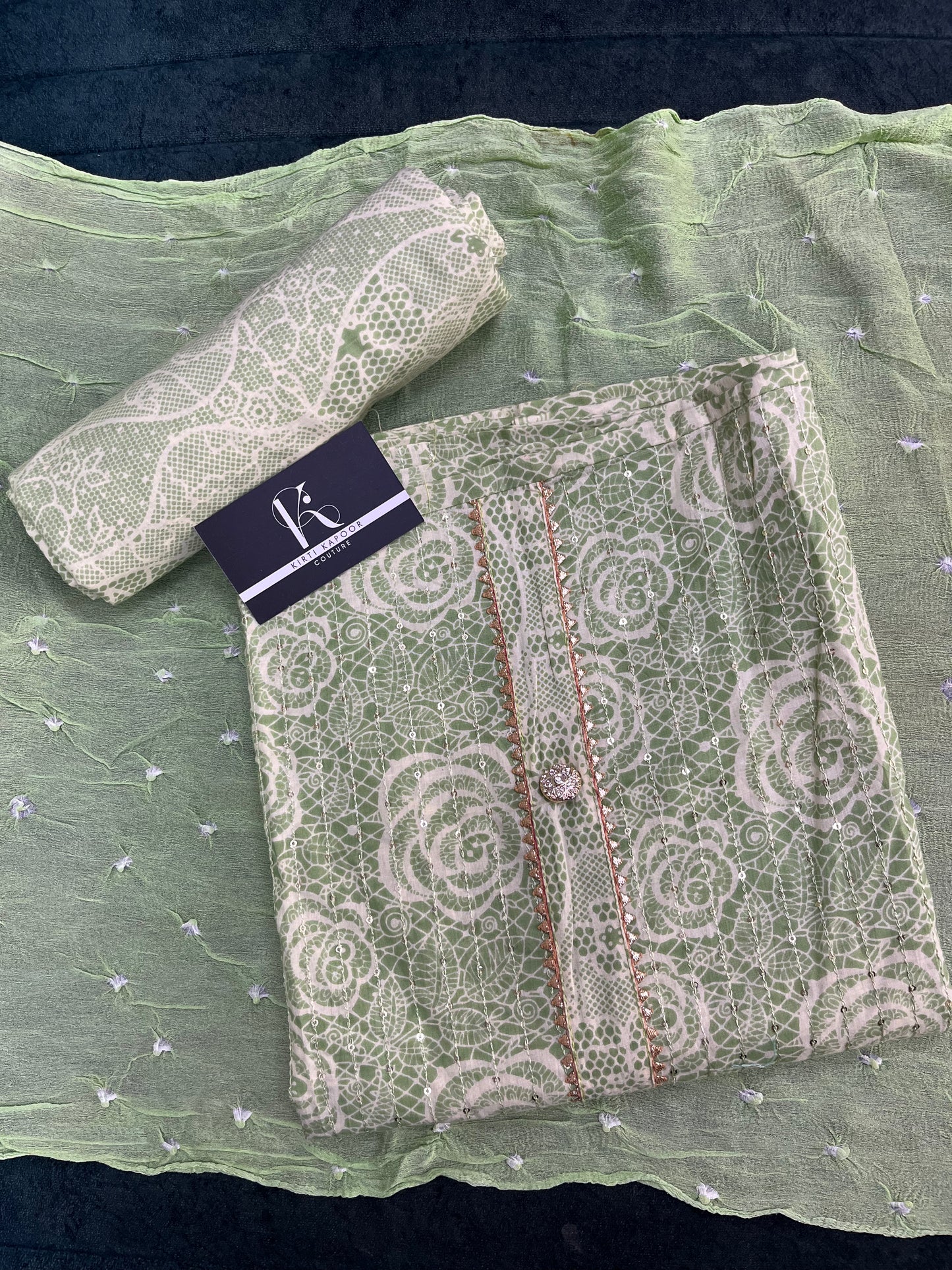 Light Green Cotton Unstitched Suit Material With Dupatta (US011)