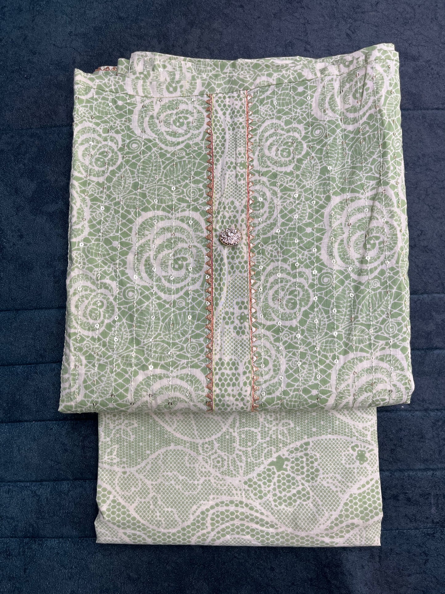 Light Green Cotton Unstitched Suit Material With Dupatta (US011)