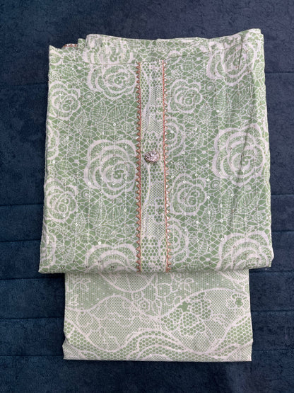 Light Green Cotton Unstitched Suit Material With Dupatta (US011)