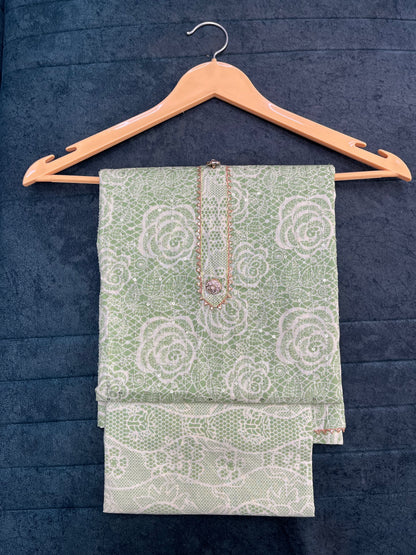 Light Green Cotton Unstitched Suit Material With Dupatta (US011)