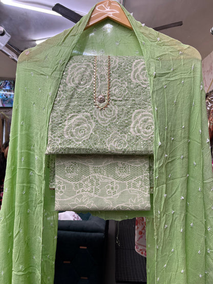 Light Green Cotton Unstitched Suit Material With Dupatta (US011)