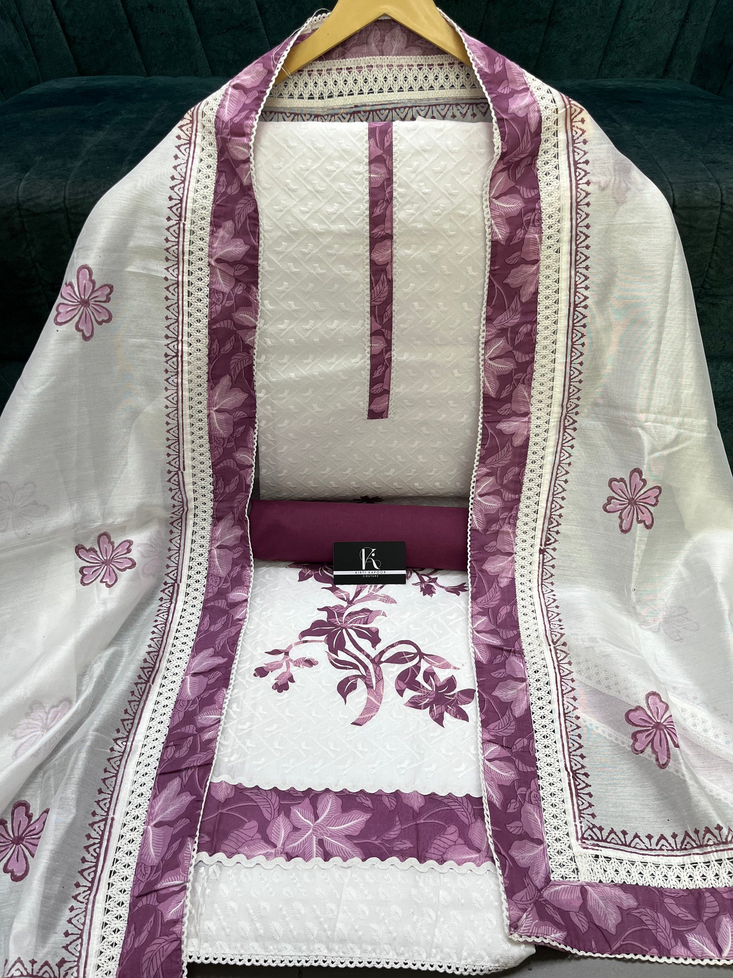 White Chicken Unstitched Suit Material With Chanderi Dupatta (US012)