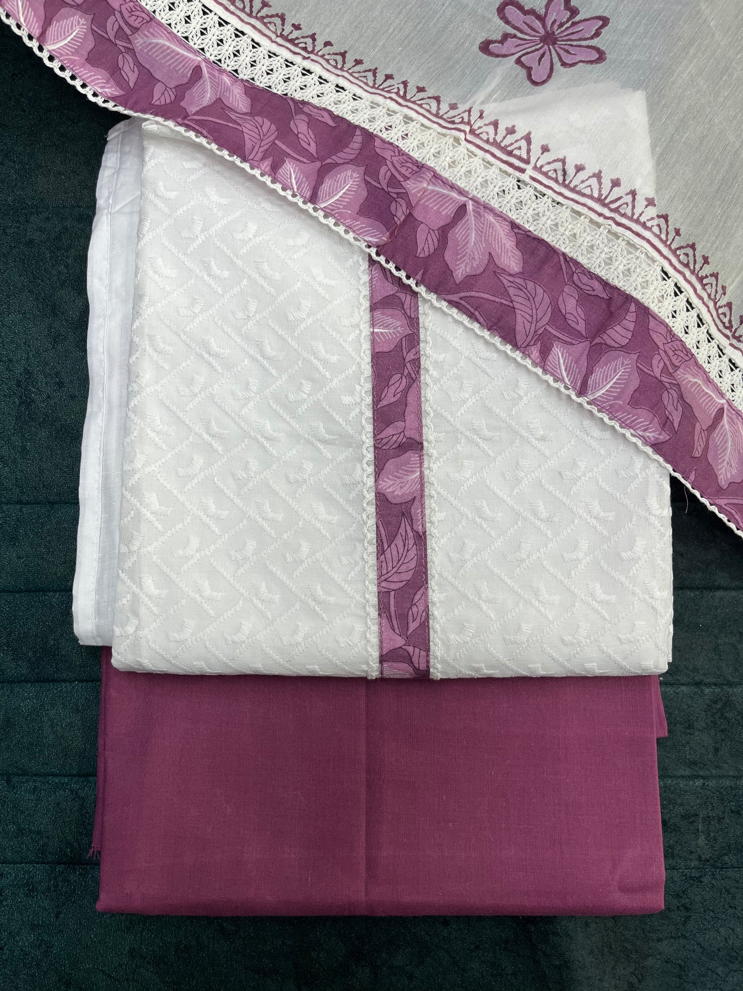 White Chicken Unstitched Suit Material With Chanderi Dupatta (US012)