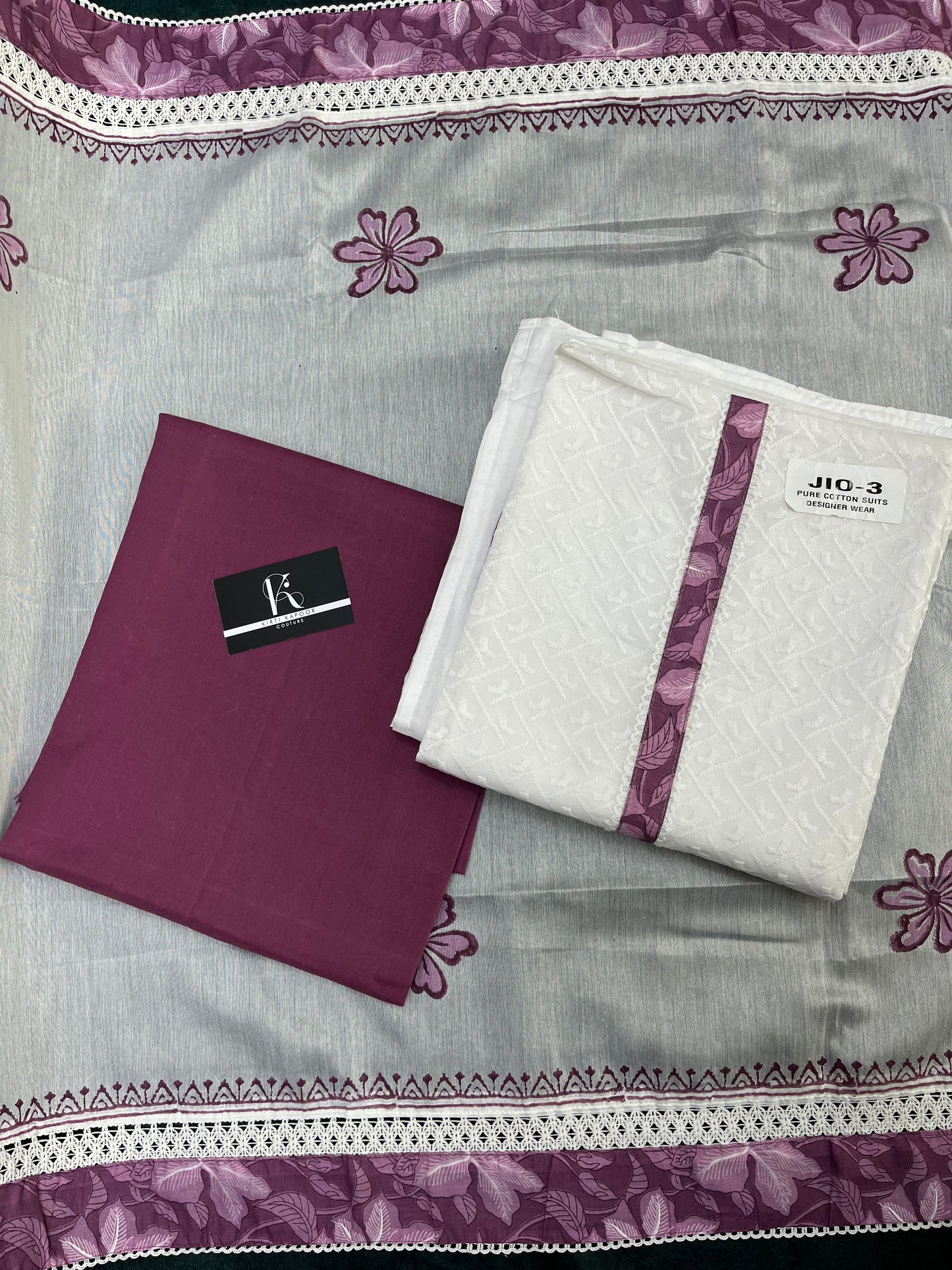 White Chicken Unstitched Suit Material With Chanderi Dupatta (US012)