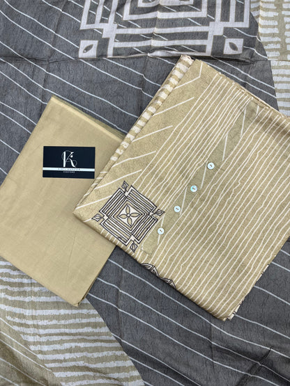 Yellow Cotton Unstitched Salwar Suit Material With Dupatta (US013)