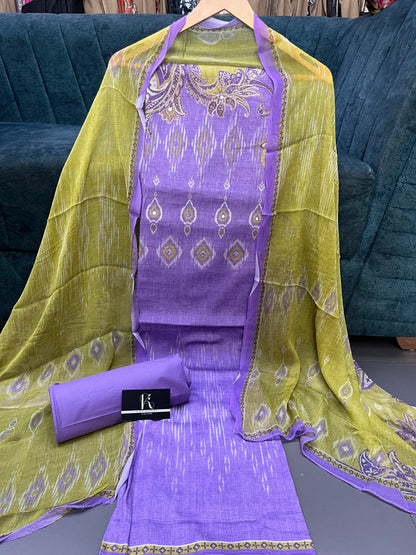 Purple Cotton Unstitched Suit Material with Dupatta (US014)
