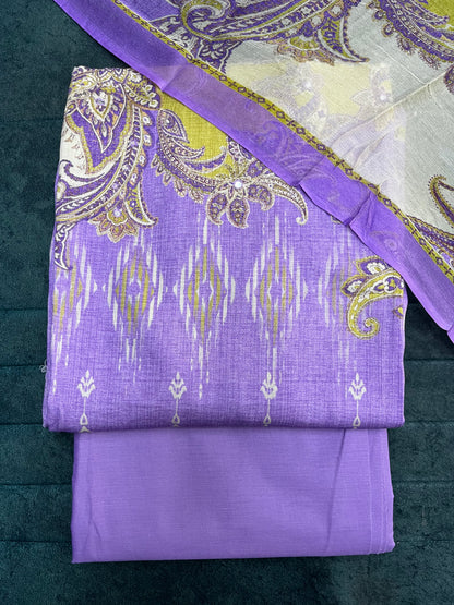 Purple Cotton Unstitched Suit Material with Dupatta (US014)