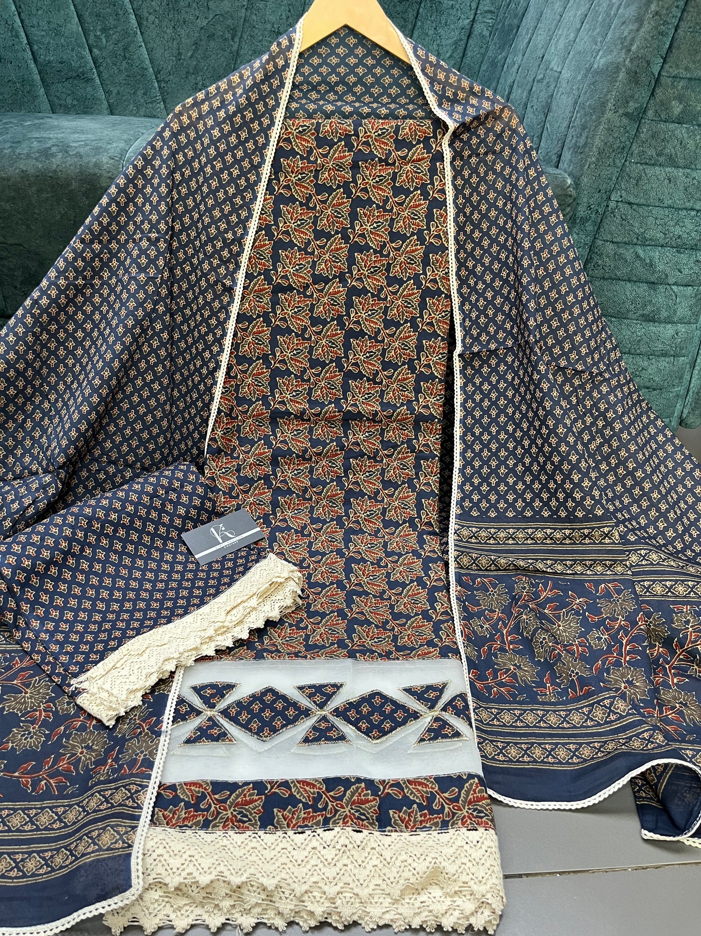 Navy Blue Cotton Unstitched Suit Material With Dupatta (US015)