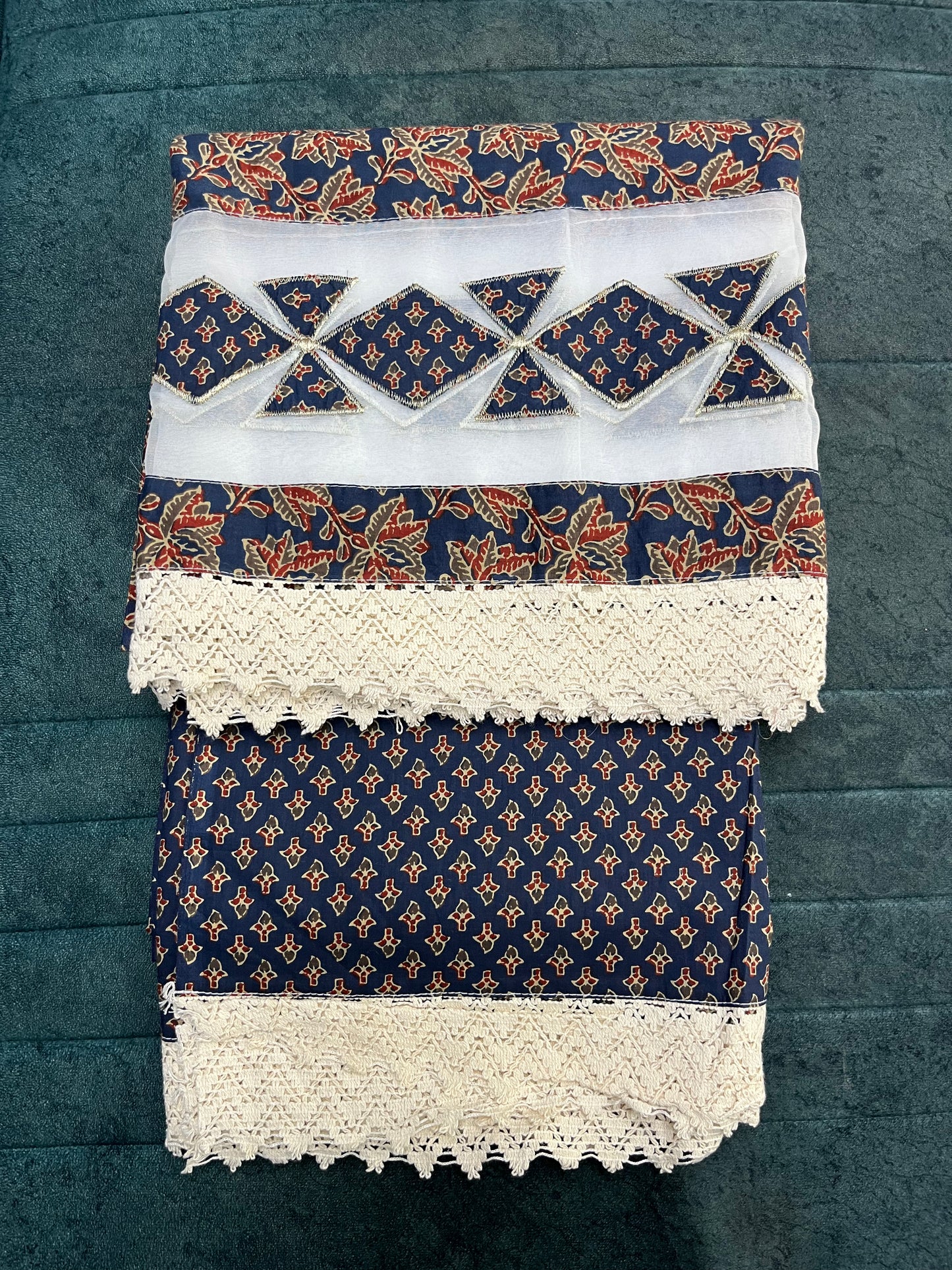 Navy Blue Cotton Unstitched Suit Material With Dupatta (US015)