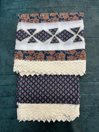 Navy Blue Cotton Unstitched Suit Material With Dupatta (US015)