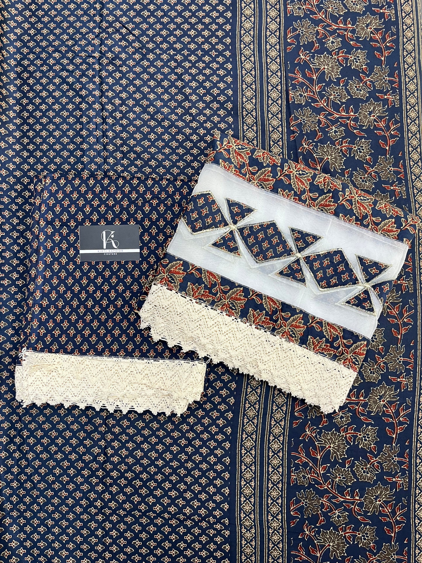 Navy Blue Cotton Unstitched Suit Material With Dupatta (US015)
