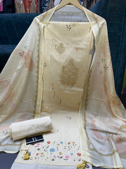 Cream Cotton Unstitched Suit Material (US017)