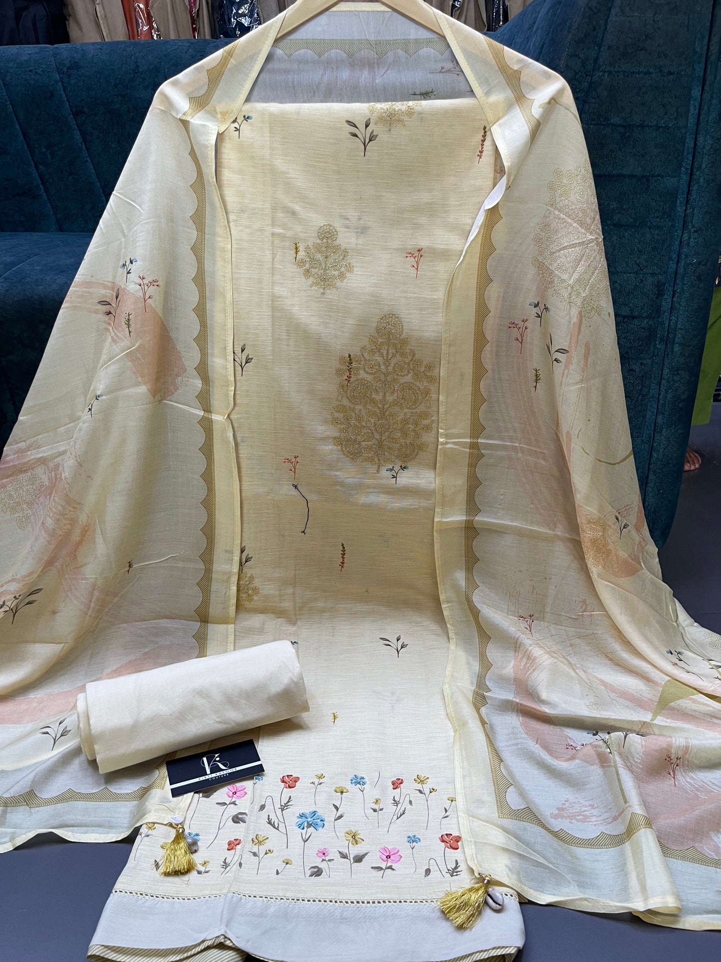 Cream Cotton Unstitched Suit Material (US017)