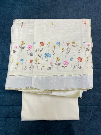 Cream Cotton Unstitched Suit Material (US017)