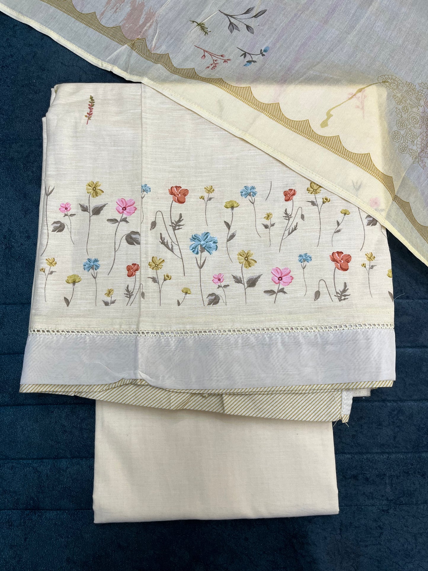 Cream Cotton Unstitched Suit Material (US017)