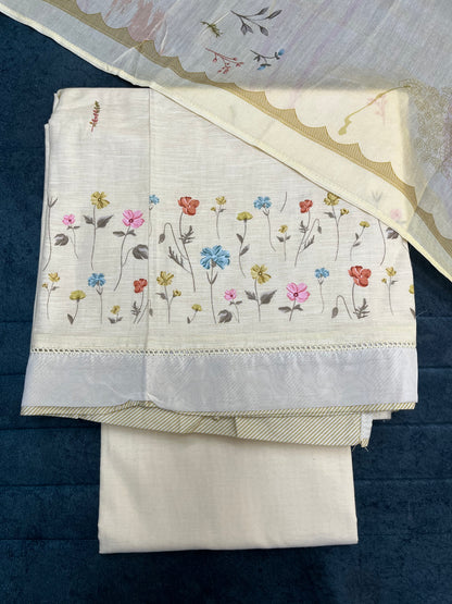 Cream Cotton Unstitched Suit Material (US017)