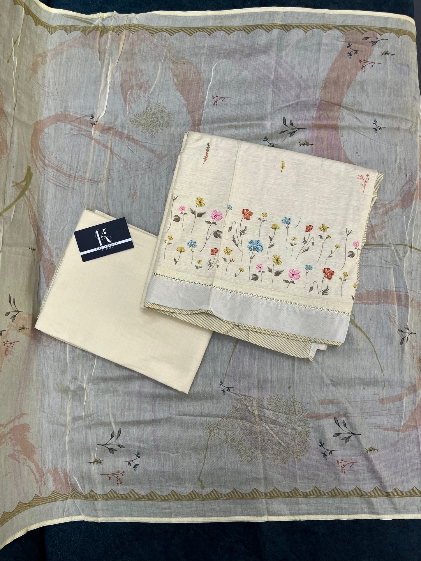 Cream Cotton Unstitched Suit Material (US017)
