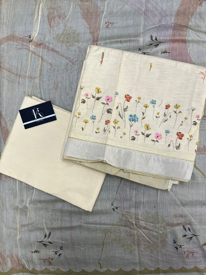 Cream Cotton Unstitched Suit Material (US017)