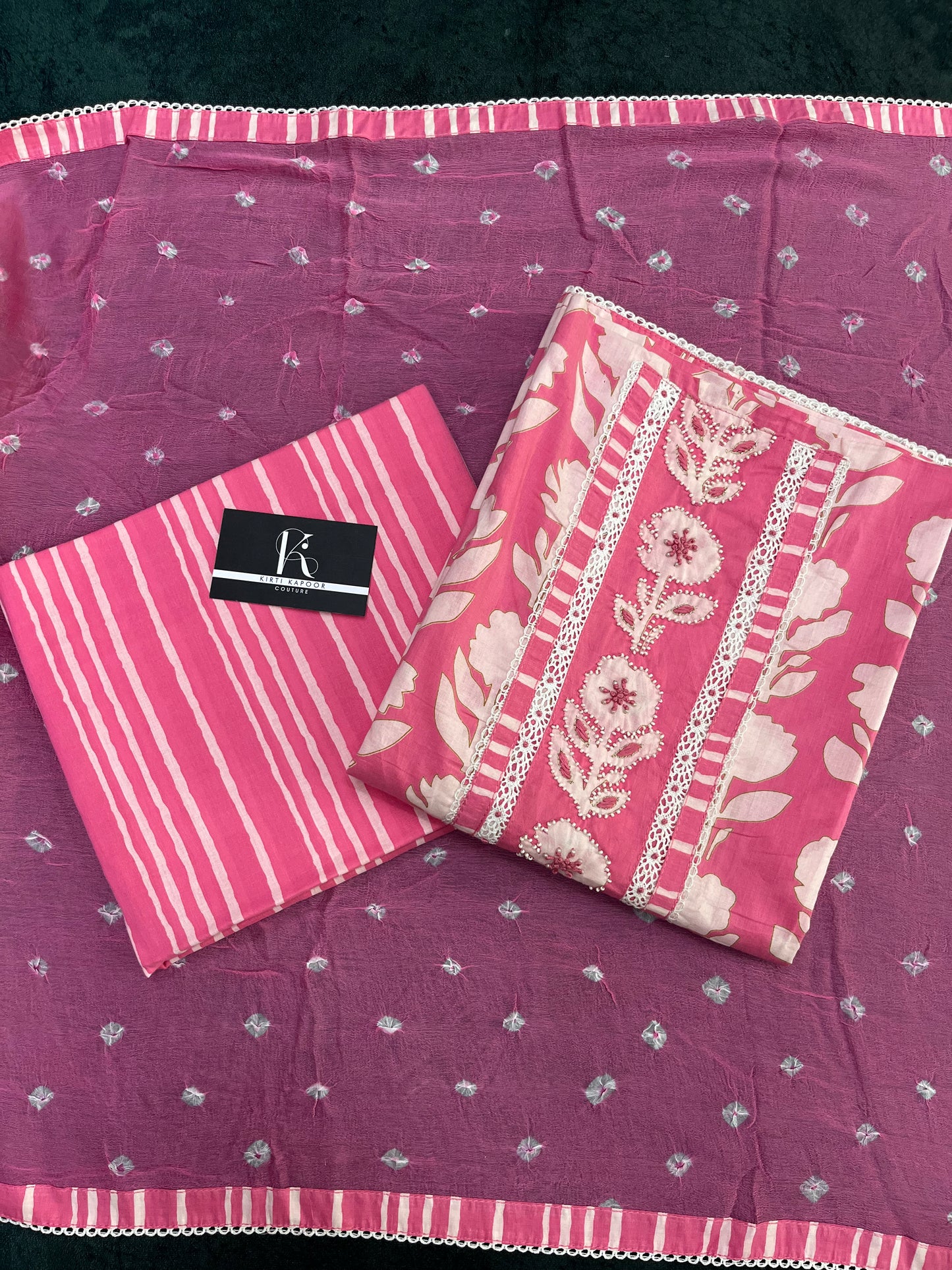 Pink Floral Print Cotton Unstitched Suit Set With Chiffon Dupatta (US018)