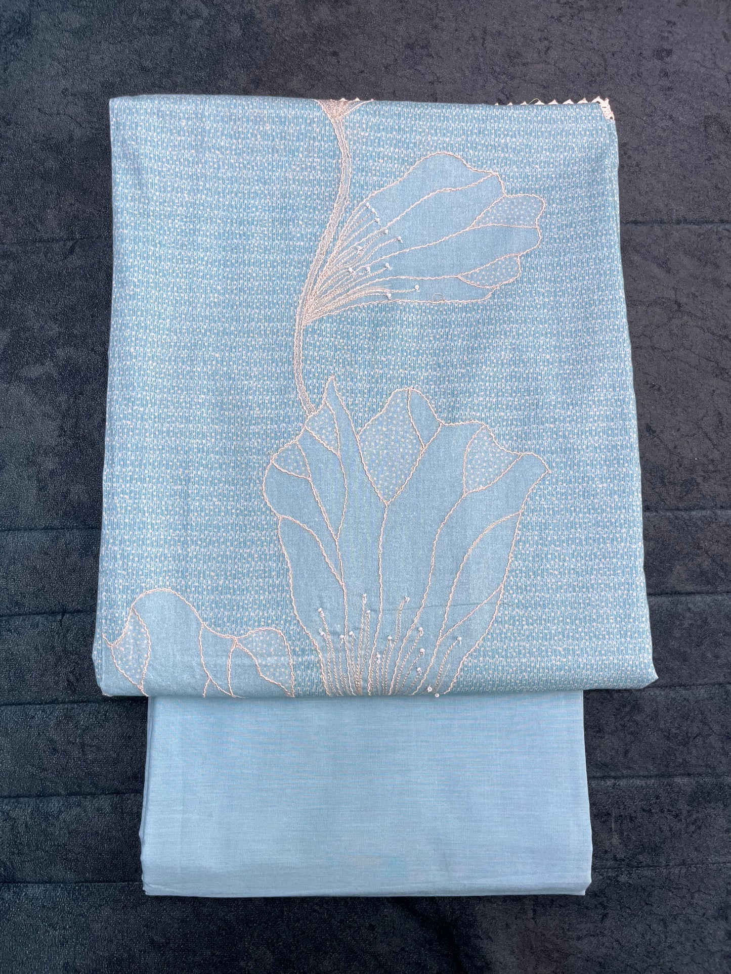 Sky Blue Cotton Unstitched Suit Material With Mull Cotton Dupatta (US020)