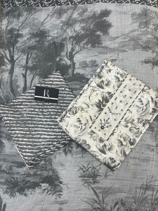 Black And White Cotton Unstitched Suit Material (US025)