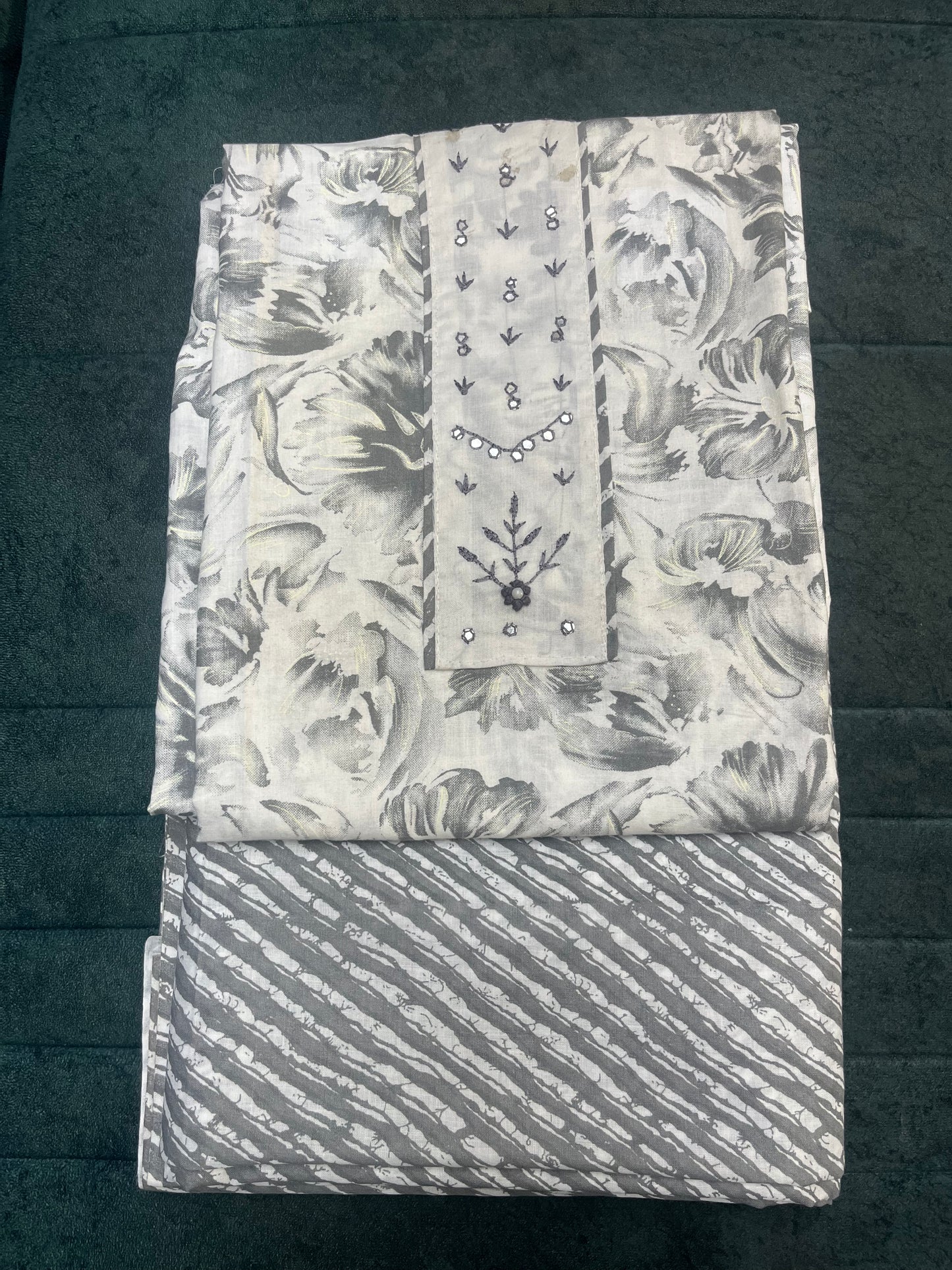 Black And White Cotton Unstitched Suit Material (US025)