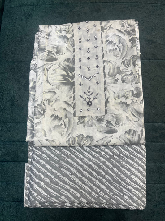 Black And White Cotton Unstitched Suit Material (US025)
