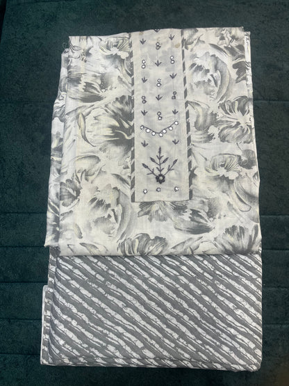 Black And White Cotton Unstitched Suit Material (US025)