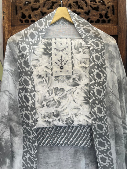 Black And White Cotton Unstitched Suit Material (US025)