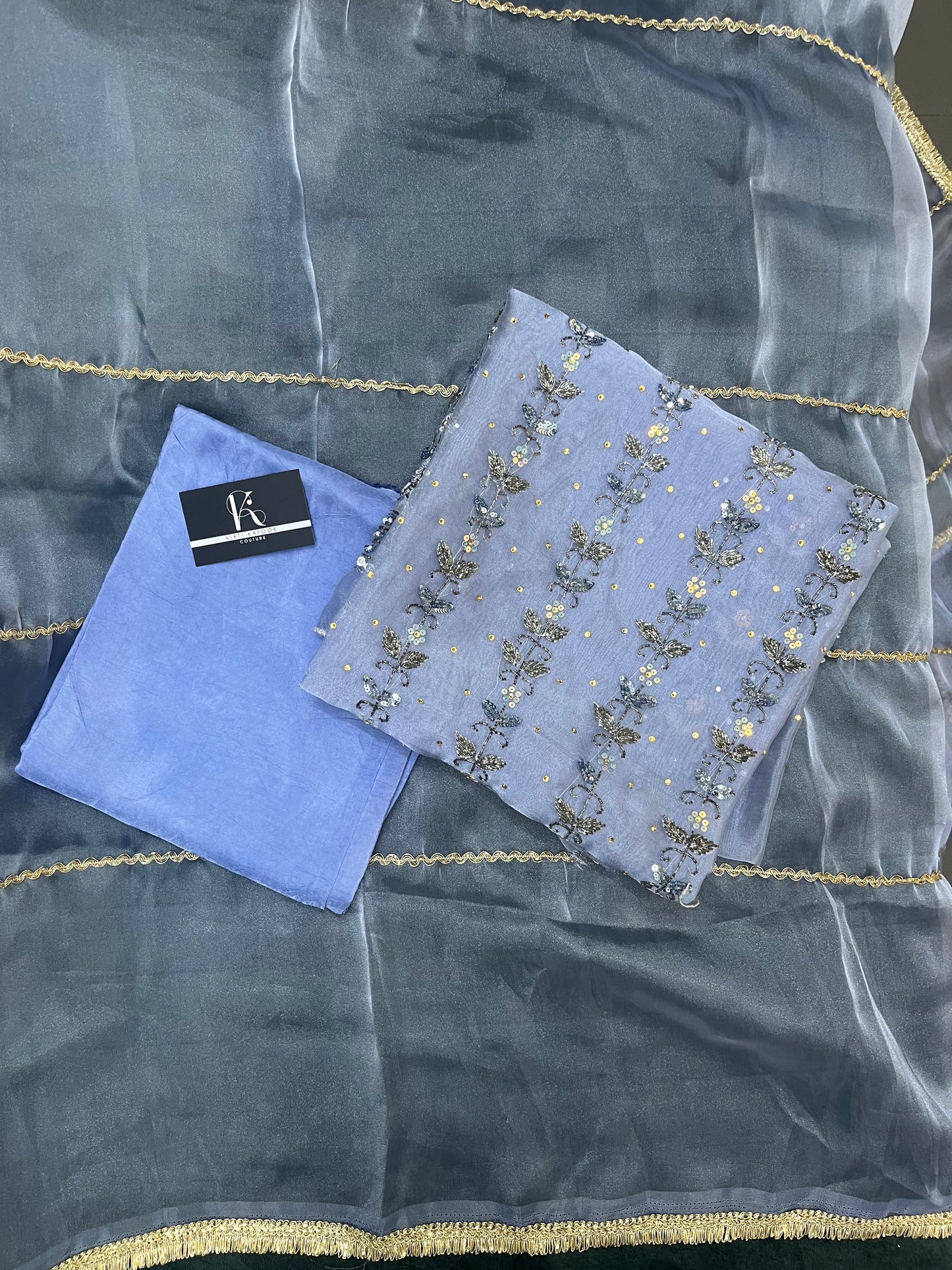 Blue Tissue Fabric Unstitched Suit Salwar With Dupatta (US)