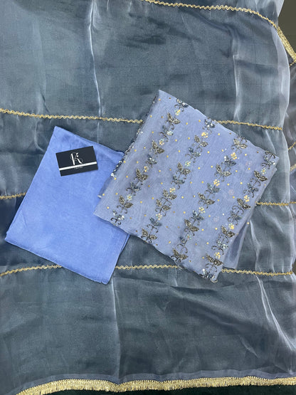 Blue Tissue Fabric Unstitched Suit Salwar With Dupatta (US)