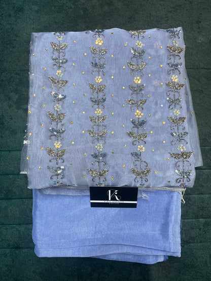 Blue Tissue Fabric Unstitched Suit Salwar With Dupatta (US)