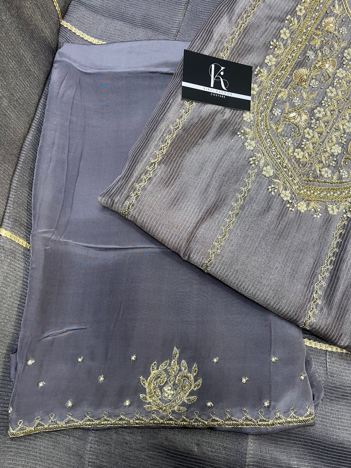 Grey Silk Embroidered Unstitched Salwar Suit with Dupatta (US)