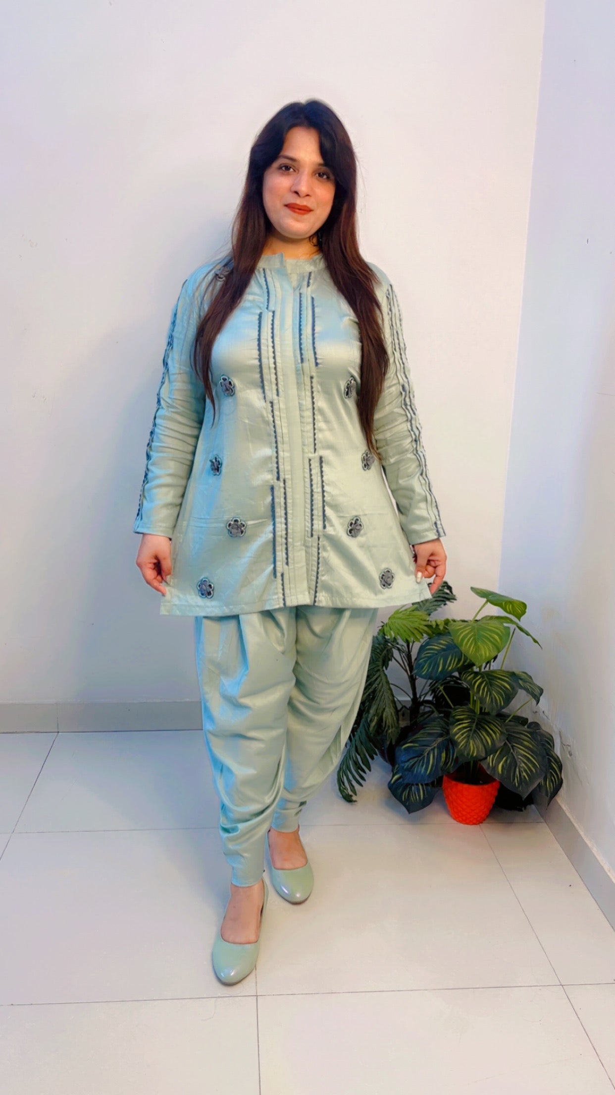 Pastel Blue Cotton Co-Ord Set for Women