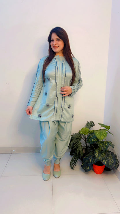 Pastel Blue Cotton Co-Ord Set for Women