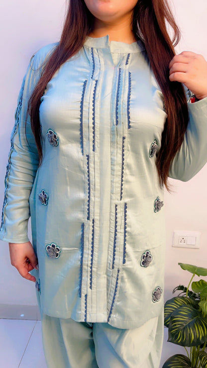 Pastel Blue Cotton Co-Ord Set for Women
