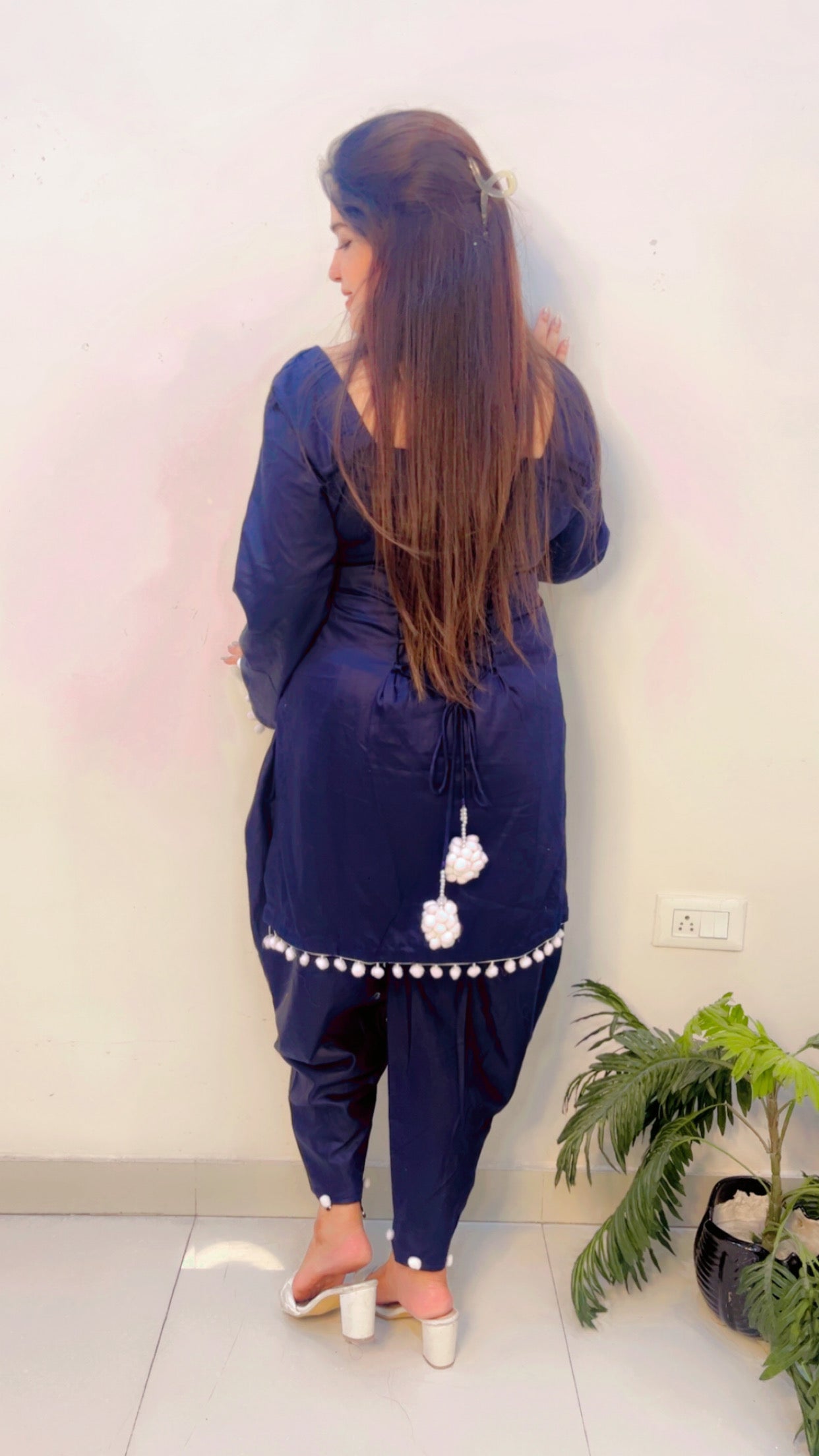 Navy Blue Tulip Salwar with Short Designer Kurti