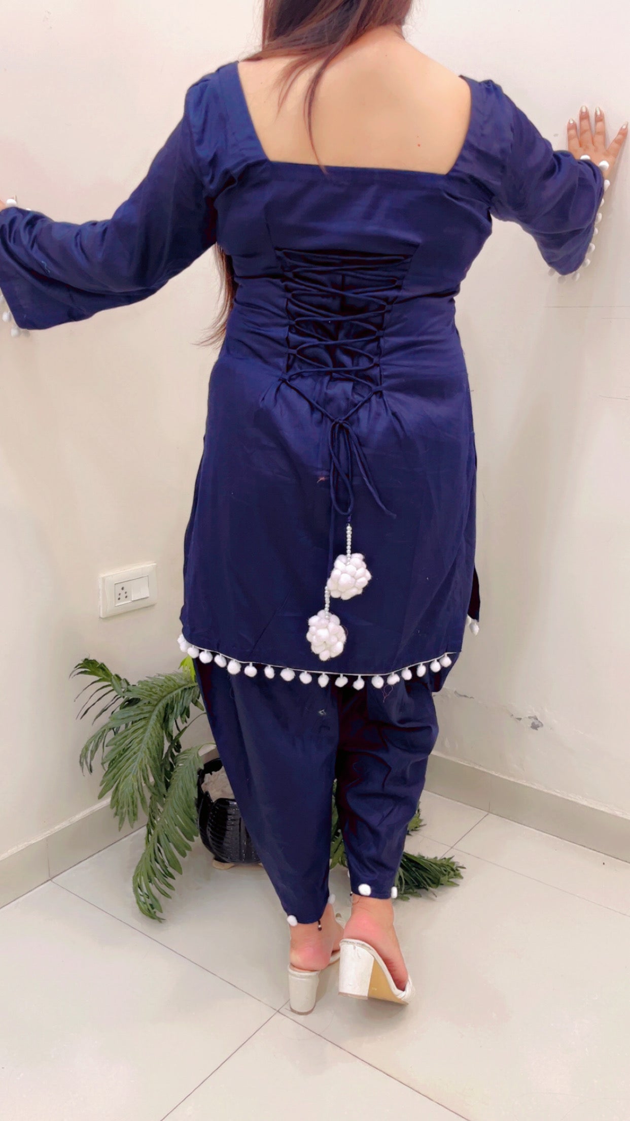 Navy Blue Tulip Salwar with Short Designer Kurti
