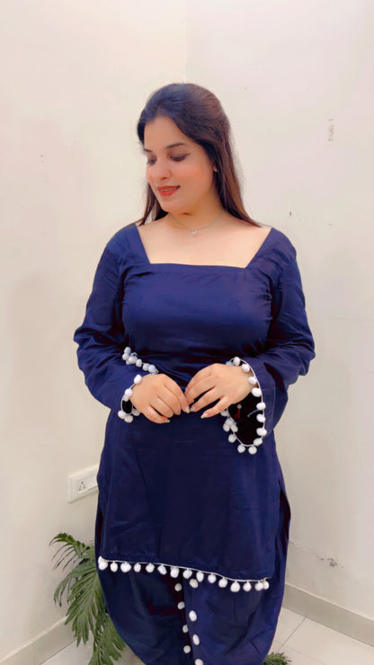 Navy Blue Tulip Salwar with Short Designer Kurti