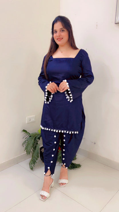 Navy Blue Tulip Salwar with Short Designer Kurti