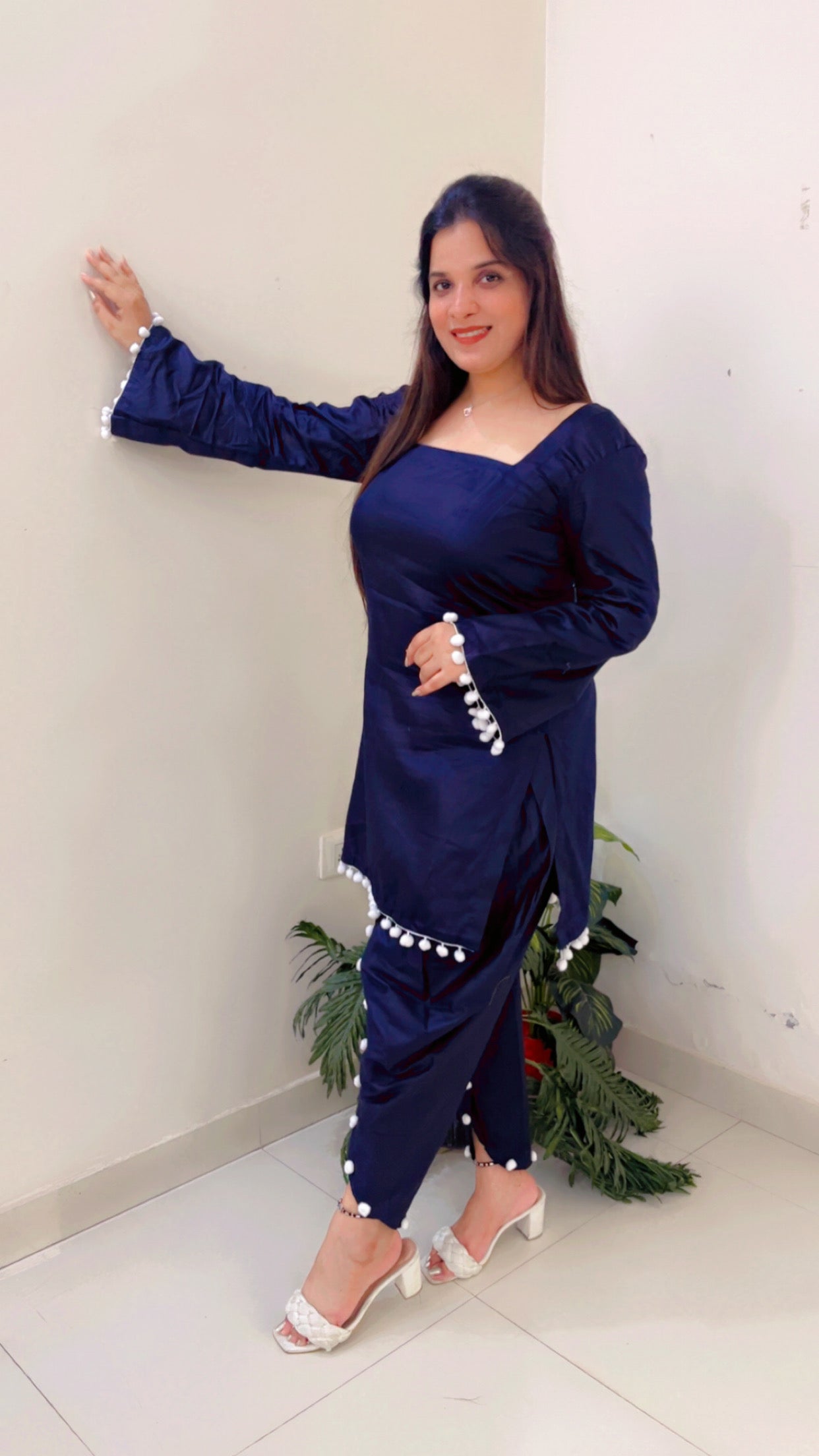 Navy Blue Tulip Salwar with Short Designer Kurti