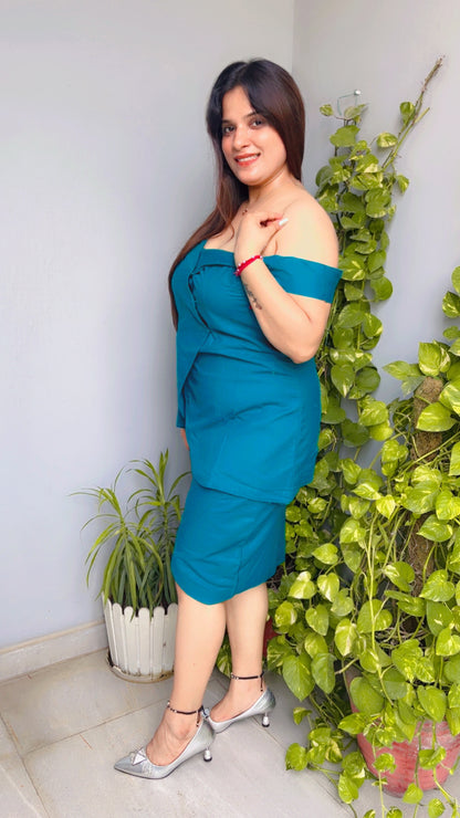 Linen Blue Designer Top And Skirt for Women